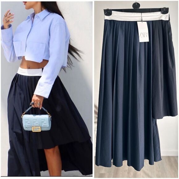 ZARA PINSTRIPE BOX PLEAT SKIRT - Picture 1 of 13